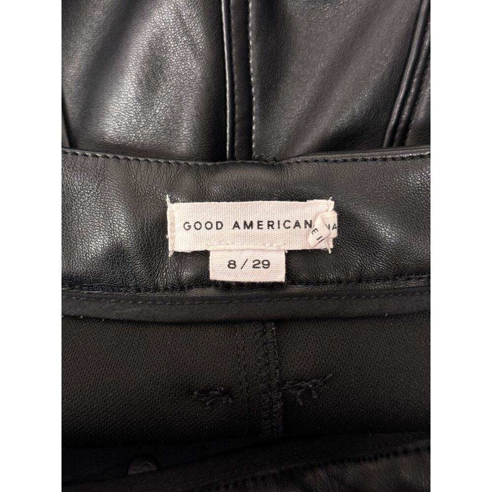 Good American Pants 8 / 29 Womens Good Icon Straight Vegan Leather Cutout Black - Picture 6 of 7